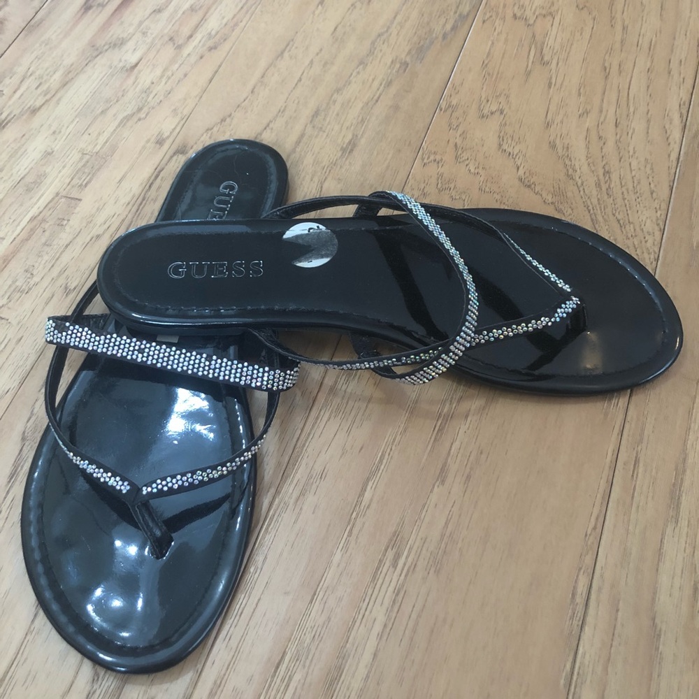 Guess sandal flip flop show black bling diamond